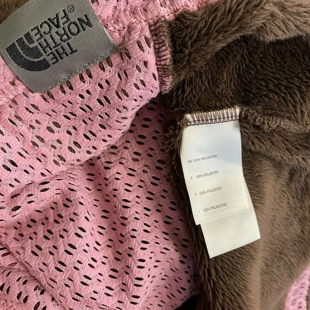 The North Face Osito Pullover Jacket Womens Brown Pink Fuzzy Fleece 1/4 Zip